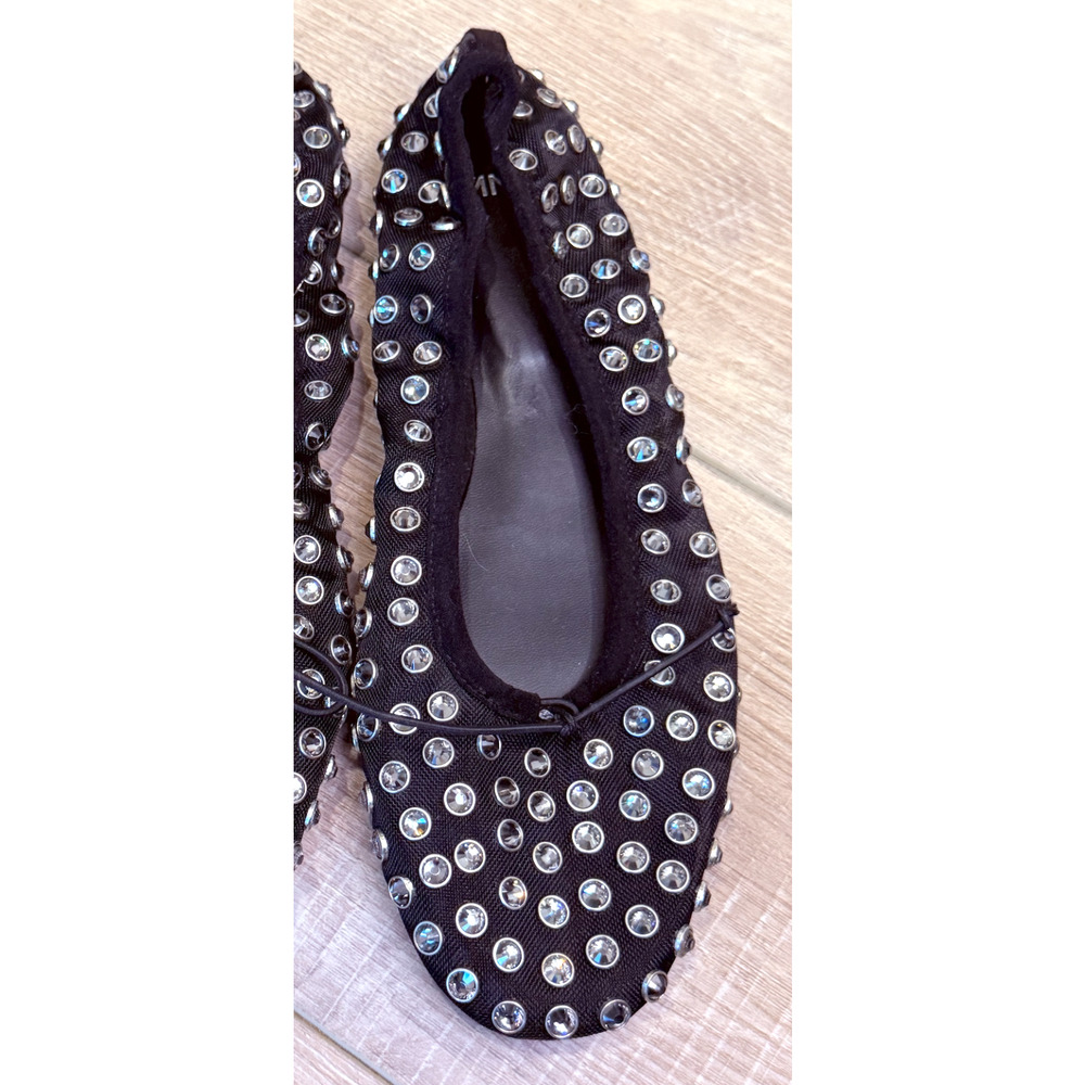 NEW MANGO MNG BLACK STUDDED RHINESTONE MESH BALLERINA BALLET FLATS SHOES 38 7.5 - Picture 11 of 14